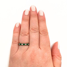 10ct Gold Emerald & Diamond Half Eternity Ring Vintage Style Size M
