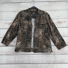 Additions by Chicos Animal Print Open Front Jacket Womens 2/12/L Beige Black