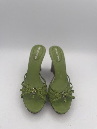 Sergio Rossi Wedge Heel Women's Sz 5 Green Leather Open Toe - Picture 2 of 6