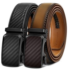BULLIANT Men's Ratchet Leather Belt 2 Pack, Adjustable 34 40" Waist, Black/Tawny