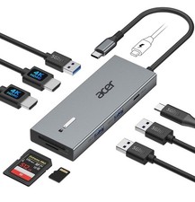 Acer USB C Docking Station Dual 4K 60Hz HDMI, 9-in-1 Hub 100W PD for Laptop/Mac