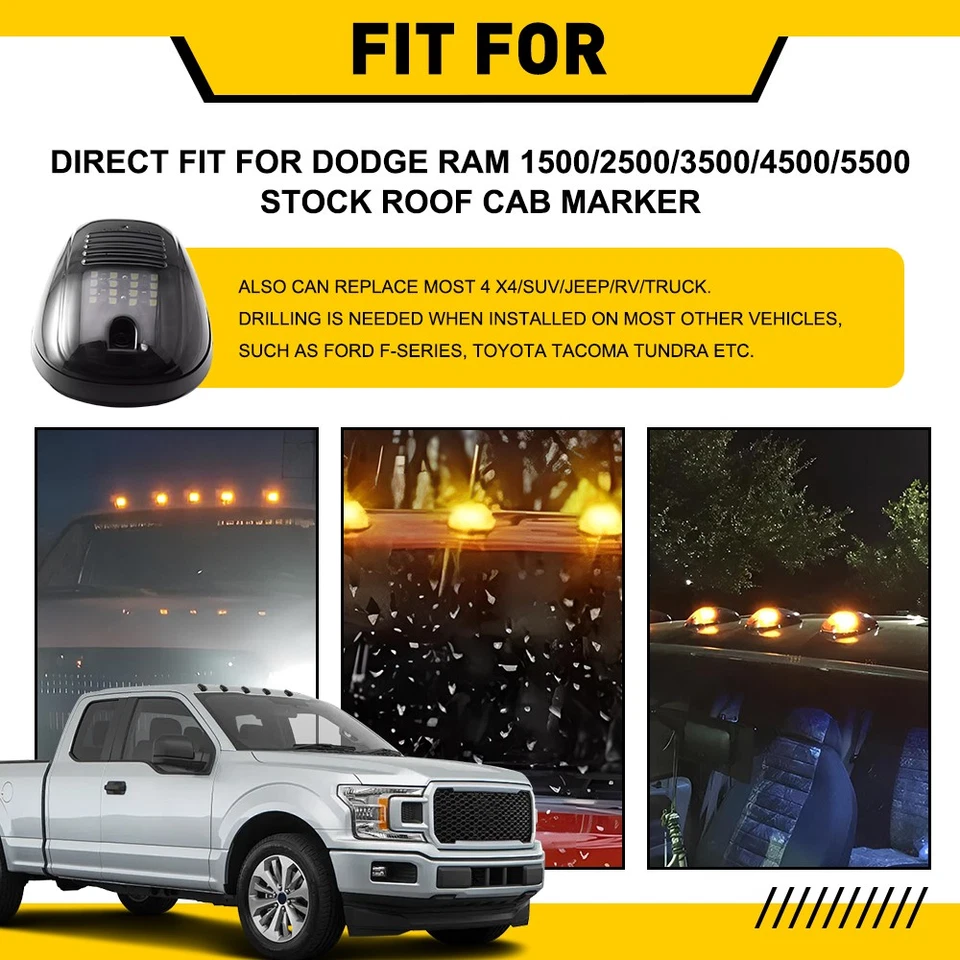 Luz de circulación para RAM 3500 Dodge 1500 2500 ahumada 16 LED ámbar marcador cabina techo Foto 2 de 4