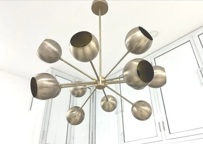 Mid Century Modern 12 Arm Chandelier Stilnovo Style Brass Ceiling Light