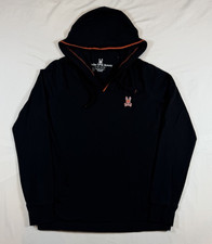 Womens 2 Hoodie Psycho Bunny Hood Sweatshirt Black Long Sleeve Shirt Orange Logo