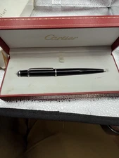 CARTIER  Bille Diabolo  Black Resin Chrome Ball Point Pen ST180010 W BOX
