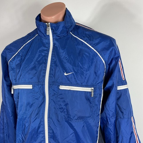 VINTAGE Nike Windbreaker Jacket Youth L 14-16 Blue Full Zip Mesh Lined Gray Tag - Picture 3 of 11