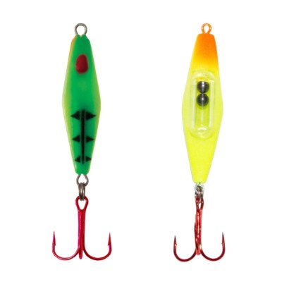 clam ice fishing lures Pinhead Pro 1/32oz / Rainbow Glow Size 10 3 piece The Jointed Pinhead has been a staple in ice anglers tackle boxes for many years Clam Psycho Shad - Glow