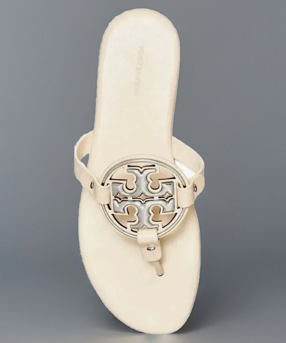 TORY BURCH SOFT METAL MILLER SANDAL NEW CREAM LEATHER SILVER TORY BURCH SOFT METAL MILLER SANDAL NEW CREAM LEATHER SILVER