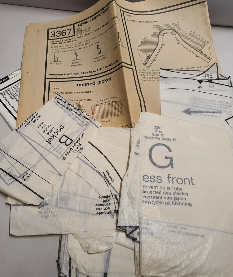 Vintage Style Sewing Pattern 3367 c1981 Size 12 Cut Misses Unlined Jacket Dress - Image 3 of 3