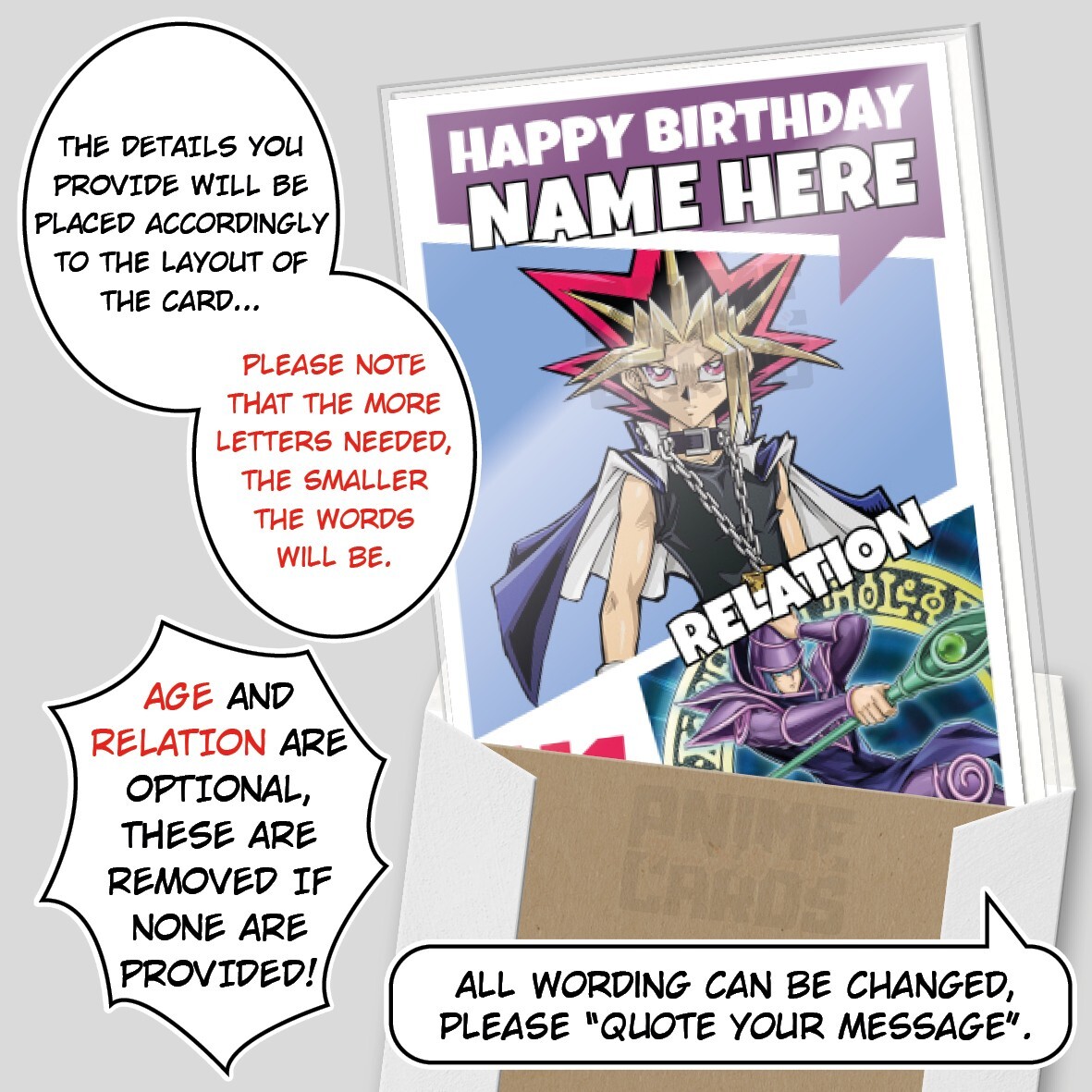 Personalised YUGI MUTO Birthday Card  personalized YU-GI-OH yugioh anime