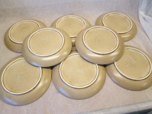 SET 8 LUNCH SALAD 7.25" PLATES Pfaltzgraff Folk Art Pattern Brown Blue Vintage - Picture 8 of 9