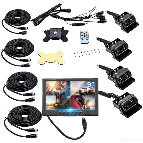 9" Quad Monitor 4 PIN CCD IR Rear View Camera 12-24v System Truck Motorhome RV - Picture 12 of 12