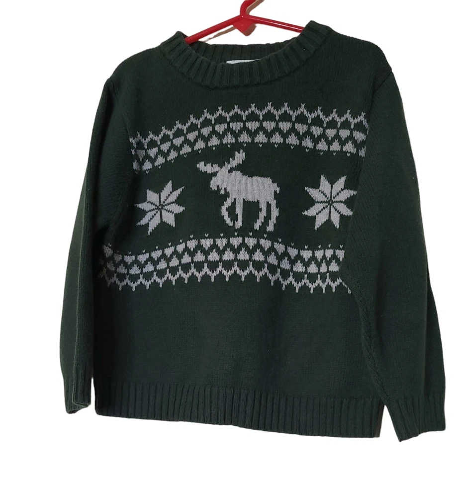 Suéter Nórdico Sonoma Fair Isle Moose Niños Talla 4 Mezcla de Algodón Pullover Verde De Colección  Foto 4 de 4