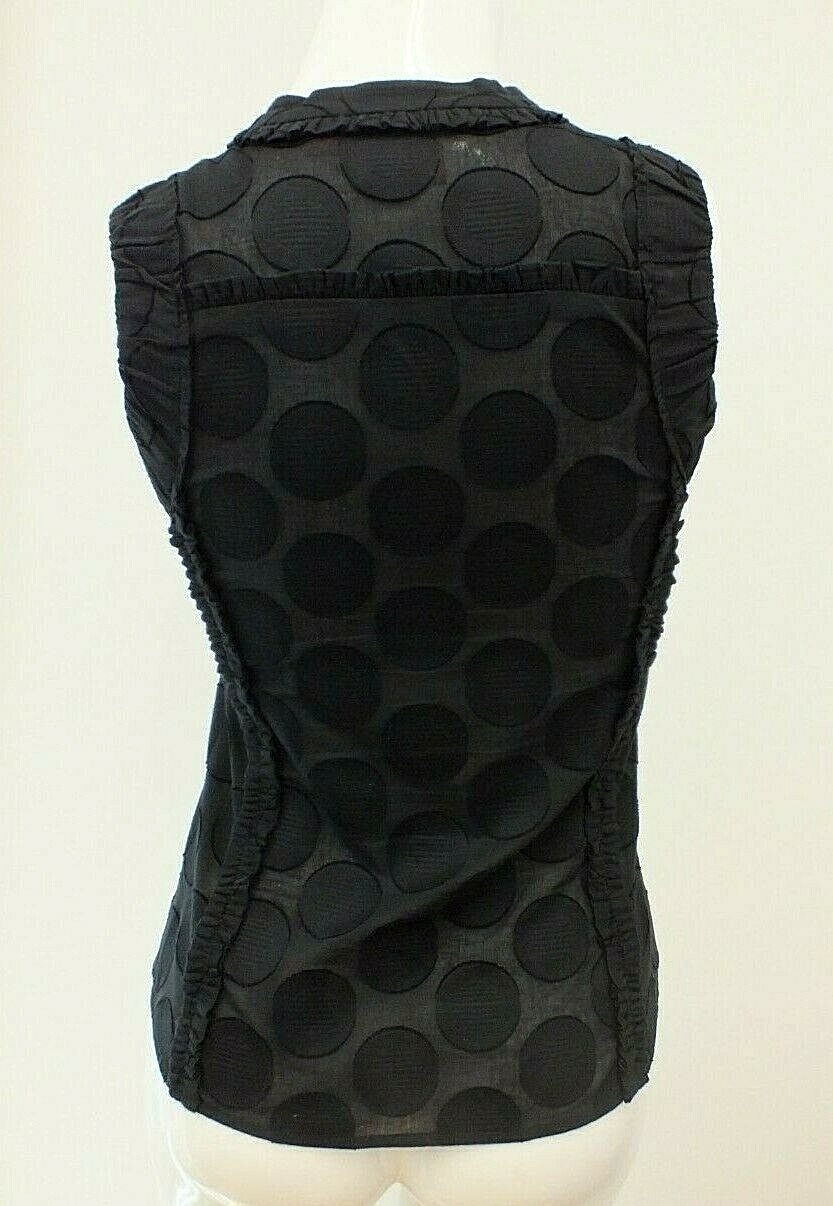 Tory Burch Black Cotton Sheer Mod Circles Sleeveless Blouse Top Size 4 XS Ruffle thumbnail 4