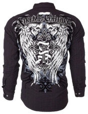 XTREME COUTURE by AFFLICTION Men's BUTTON DOWN Shirt KINGS FALL Skulls 78