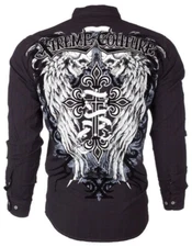XTREME COUTURE by AFFLICTION Men's BUTTON DOWN Shirt KINGS FALL Skulls $78