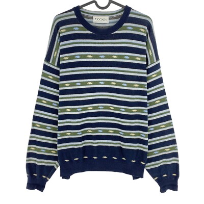 Pull Vintage Luc Moel – Bleu – Taille UE 54 (UK/US 44) – Homme – Rétro 90s