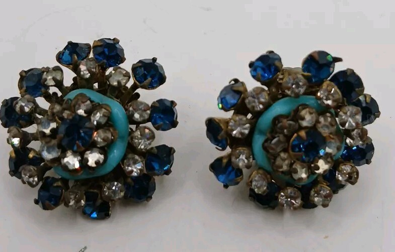 Ornate Vintage Miriam Haskell Blue & Turquoise Rh… - image 1