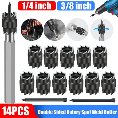 14x 3/8'' Spot Weld Double Sided Cutter Remover HSS Drill Bit Welder Cut Tool Kit