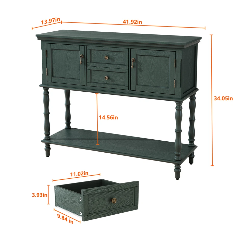 Sideboard Storage Dining Buffet Cabinet Console Table with Shelf&Drawers Green - Image 2 of 4