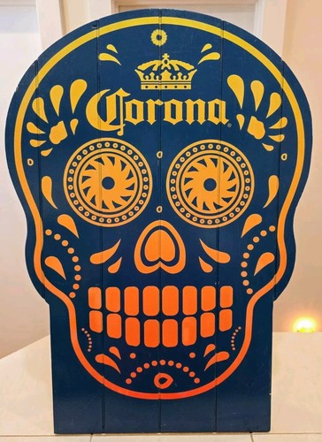 Large Corona Beer Wood Wooden Skull Dia de los Muertos Board Sign 30" x 21" EUC - Picture 3 of 24