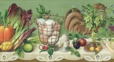 Fruit Vegetable Kitchen Wallpaper Border Cutout Lace Green CP033133B