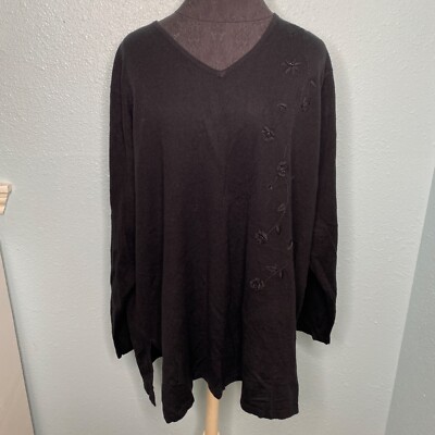 Requirements Women Plus Size 2X Black Floral Emboridered Sweater Blouse Shirt