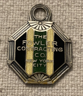 Vintage Fowler Contracting Co. Key tag fob Art Deco Ww1 Era New York City