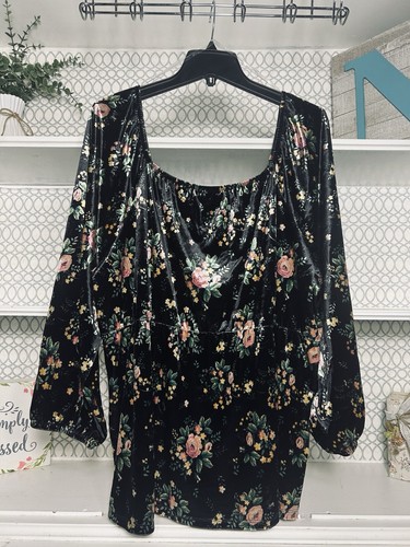 NWT Cato Women's Top Plus Sz 22/24W Crushed Velvet Floral Long Sleeve (N) - Picture 6 of 9