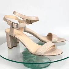 Nine West Pixel City Block Heel Sandals Womens Croc Embossed Ankle Strap