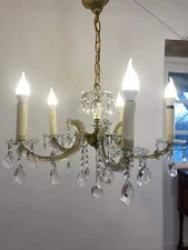 Vintage French Chandelier Glass, Plastic Arms Louis XV Style 6-Light Rococo