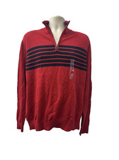 NEW NWT Nautica Men's Red Navy Blue Striped 1/4 Zip Sweater Sz Large