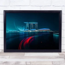 Singapore Red Night Wake Bay Vision Abstract Urban Sea Wall Art Print