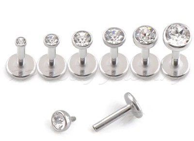 1pc. 18G Surgical Steel Internally Threaded  Press Fit CZ Labret Monroe Tragus