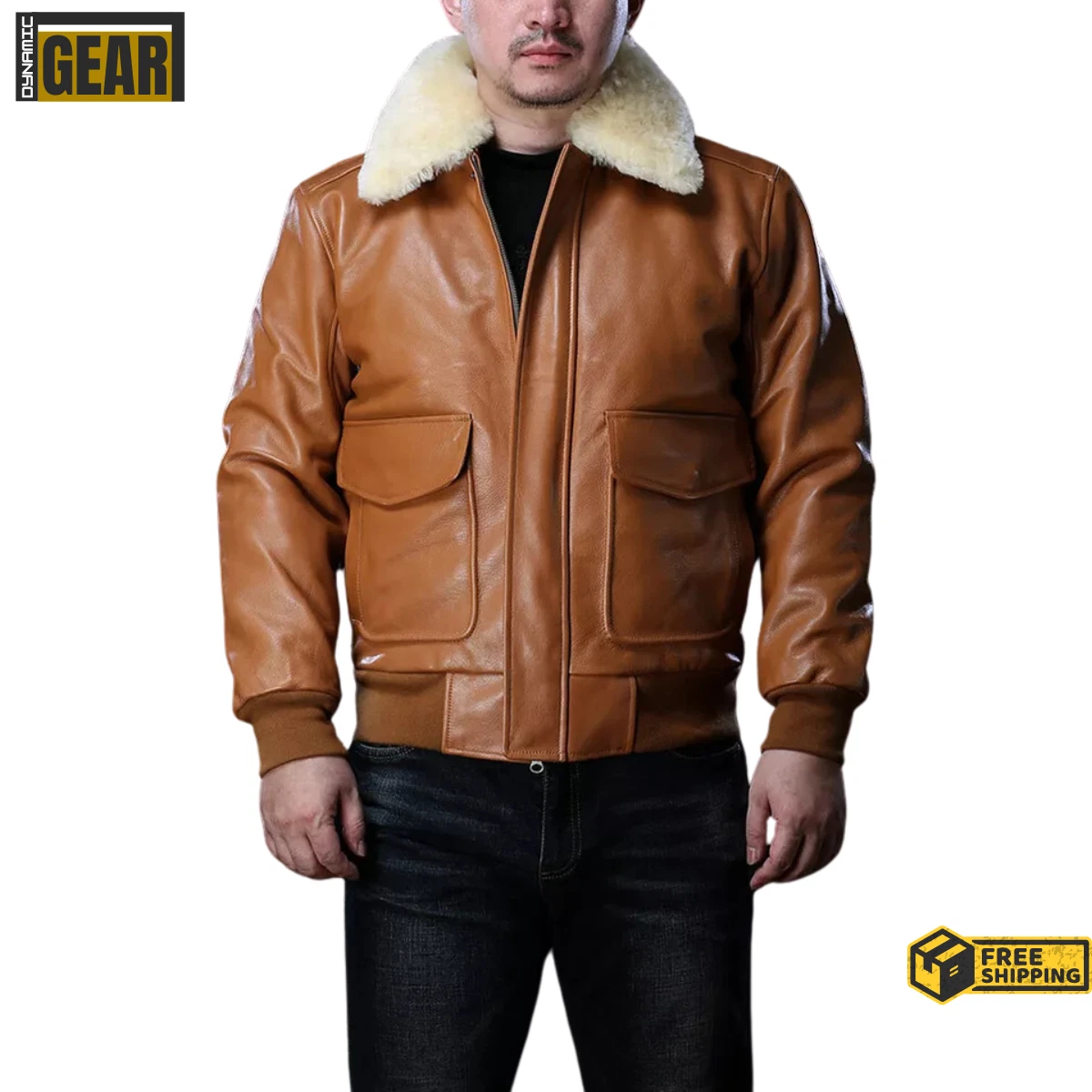 B3 RAF Brown Men's Bomber Flying Aviator Fur Real Shearling Leather Jacket Coat