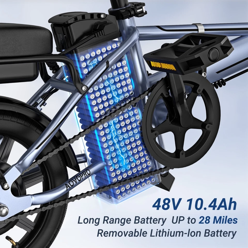 AOVOPRO E-Ride 14" 500W i bicicletta elettrica, bici da città per adulti 10.5AH - Immagine 4 di 4