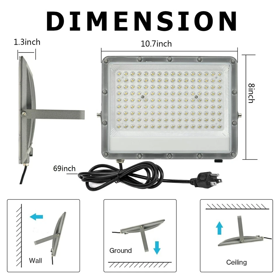 Luz de Inundación LED 100W Exterior Súper Brillante Impermeable 6500K Luz de Día Blanca Foto 2 de 4