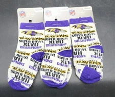 3 Pair Baltimore Ravens NFL Superbowl Socks Size Toddler 3-8 New