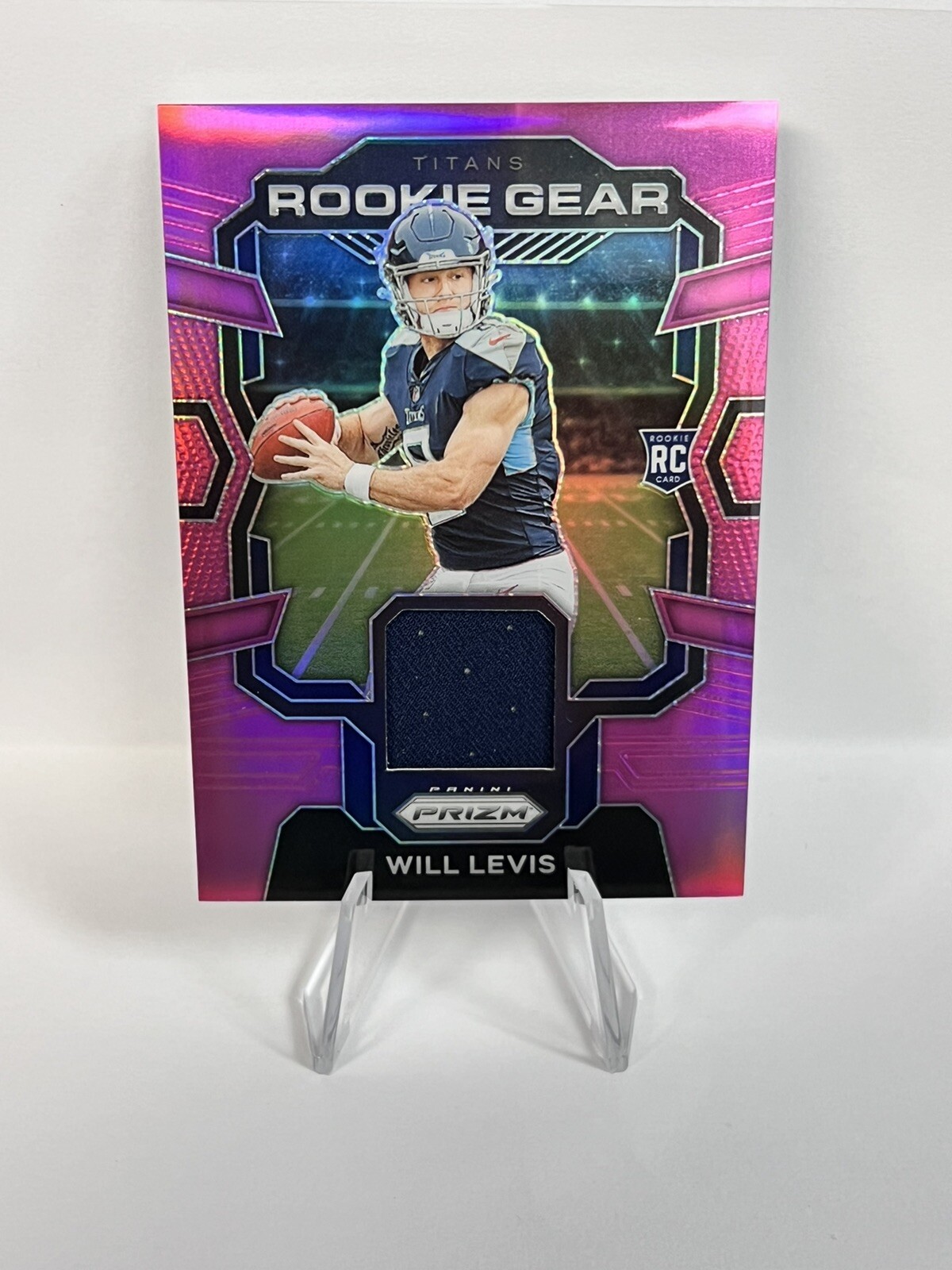 Will Levis 2023 Panini Prizm Rookie Gear Pink Parallel Mem Card #RG-WL RC Titans