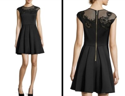 Ted Baker London Dollii Black Embroidered Mesh Skater Dress ~ Sz S~  Beautiful~ | eBay