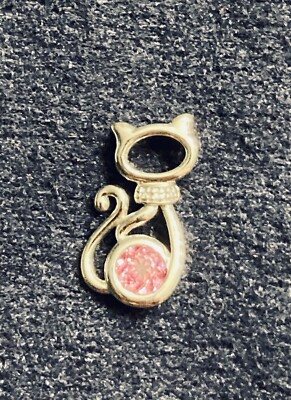 Charmanter vergoldeter Sterling Katze Figur Anhänger mit rosa Kristall steht zum Verkauf!
