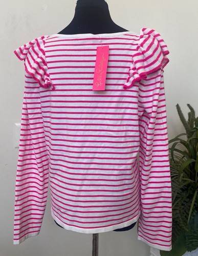 NWT Lilly Pulitzer Pink Tango Stripe Ruth Sweater Blouse Top Size XL MSRP $128. - Picture 5 of 8
