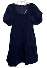 Madewell Dress Womens Size XS Blue Corduroy Peasant Boho Puff Sleeve Tiered $128