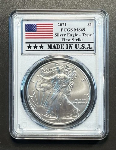 2021 $1 Type 1 American Silver Eagle PCGS MS69 FS Made in USA Label White Frame
