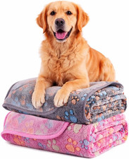 Cozy 2-Pack Dog Cat Blankets, Soft Flannel Paw Print, 50x60 Inch, Grey Red