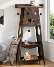 Modern Wood Cat Tree for Indoor Cats, 56 Inch Tall Cat Tower with Hammock