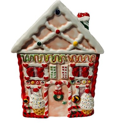 Vintage Gingerbread House Cookie Jar Candy land Christmas 10in Ceramic MSFR Inc