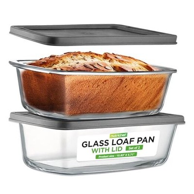  2-Piece Glass Loaf Pan Set, 1.9-QT Stackable Tempered Glass Bread Pans 