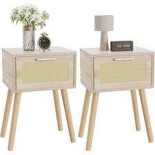 Elegant Rattan Bedside Table W/ Drawer Multi-Use Coffee Sofa Side Table