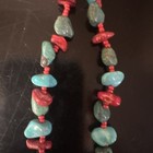 Red Coral Turquoise Glass Beaded Necklace — photo 3